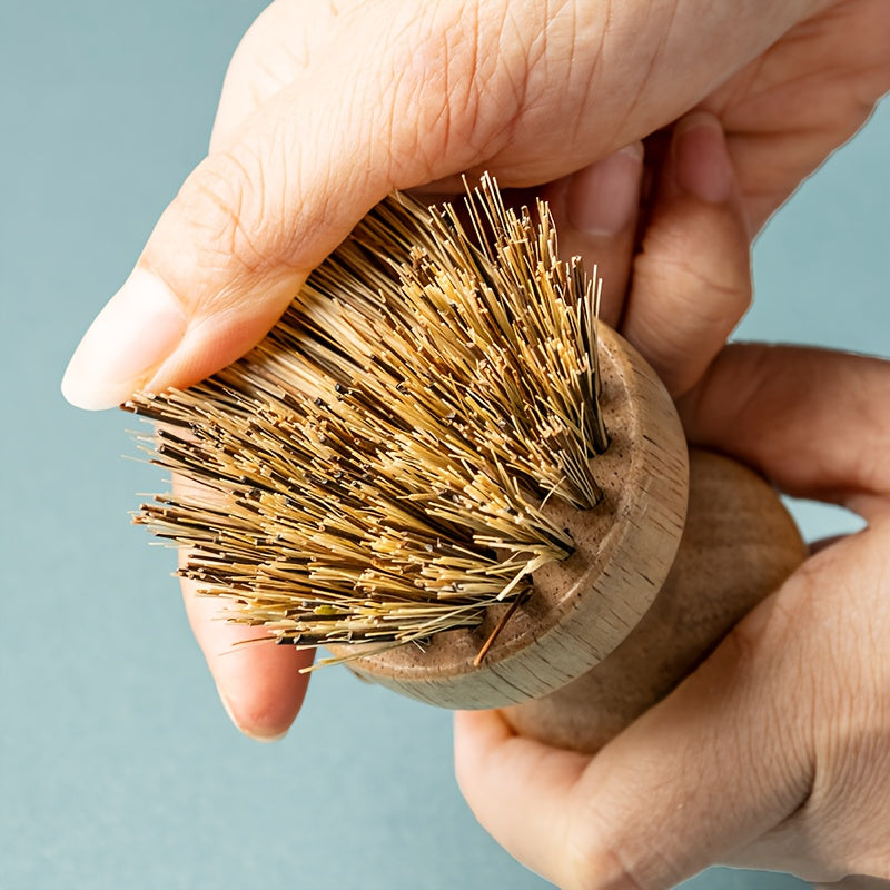 Natural Wooden Round Coir Brush for Cleaning, a Wooden Pot Washing Tool