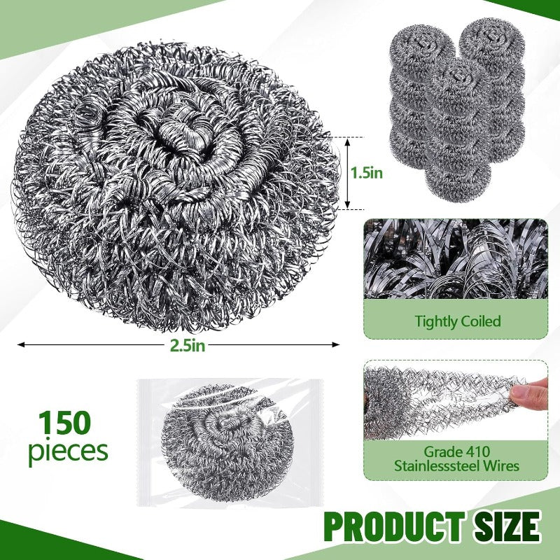 150pcs Stainless Steel Scourers Steel Wool Scrubbers Separately Packaged 0.53 oz Metal Scourers Sponges Wire Scouring Pad for Stoves Pots Pans Oven Cooker Hoods for Kitchen Bathrooms, Kitchen Cleaning, Pan Cleaning, Durable Scourer, Heavyduty