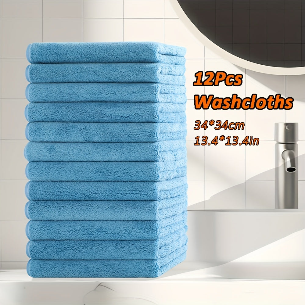 12pcs Microfiber Washcloths 13.4x13.4 Inch - High Absorbency, Soft & Durable Multi-Purpose Cleaning Cloths for Kitchen, Bathroom, Hands & Dishes - Multi-Color Options, Plush Texture, High Absorbency Fabric