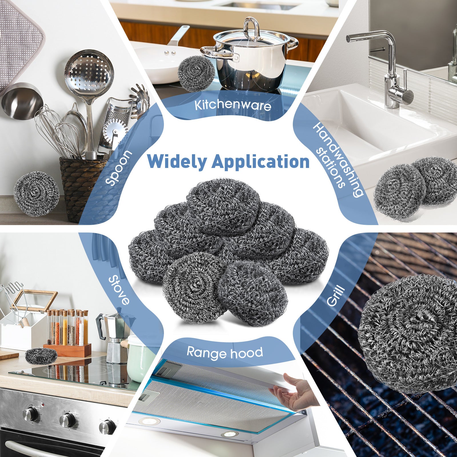 72pcs Stainless Steel Scrubber | Bulk Large Steel Wool Scrubber 1.76 oz Stainless Scourers Sponges Scouring Pads for Cleaning Dishes, Stoves, Pots, Pan, Cooker Hoods | Suitable for Bathroom, Kitchen, Living Room, | Brand: DREYOO