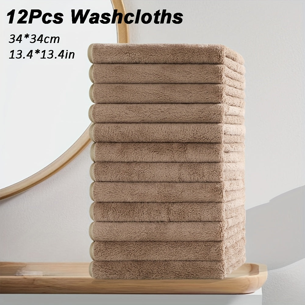 12pcs Microfiber Washcloths 13.4x13.4 Inch - High Absorbency, Soft & Durable Multi-Purpose Cleaning Cloths for Kitchen, Bathroom, Hands & Dishes - Multi-Color Options, Plush Texture, High Absorbency Fabric