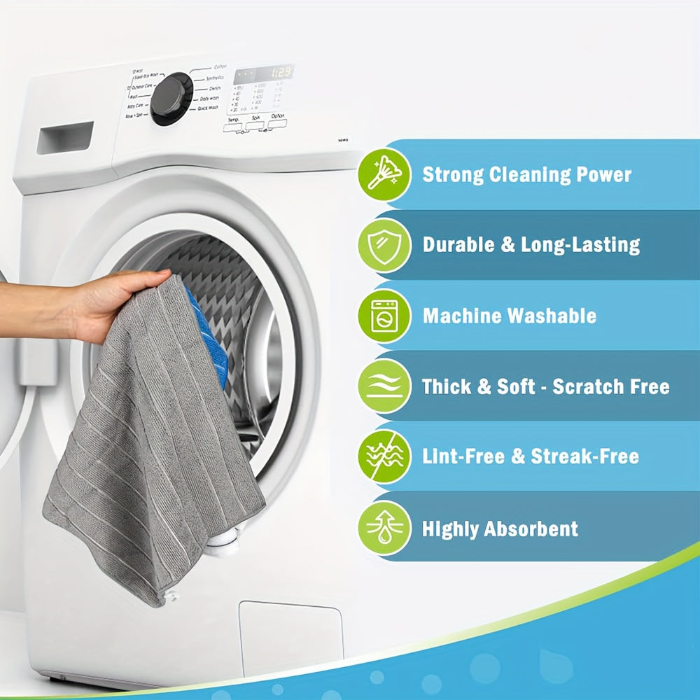 Microfiber Kitchen Towels \u002F Highly Absorbent \u002F Quickly Soak Up Liquids \u002F Fashionable Wide Gray And White Stripes \u002F Extra Thick \u002F Sturdy for Easy Cleaning And Drying