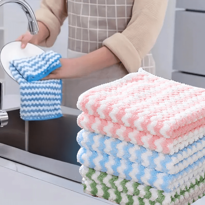 3\u002F5\u002F9\u002F10pcs Random Color Kitchen Cleaning Cloths | Reusable Microfiber Towels with Wavy Pattern, Soft, Absorbent, Lint-Free, Essential for Home Use in Kitchens, Living Rooms, and Cars