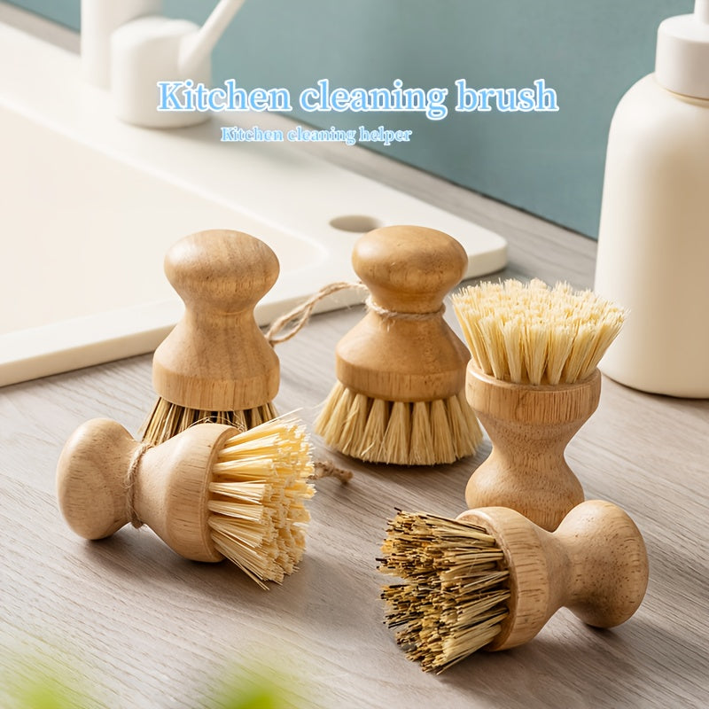 Natural Wooden Round Coir Brush for Cleaning, a Wooden Pot Washing Tool
