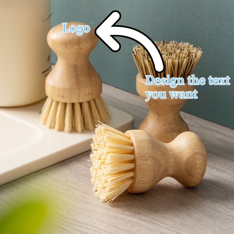 Natural Wooden Round Coir Brush for Cleaning, a Wooden Pot Washing Tool