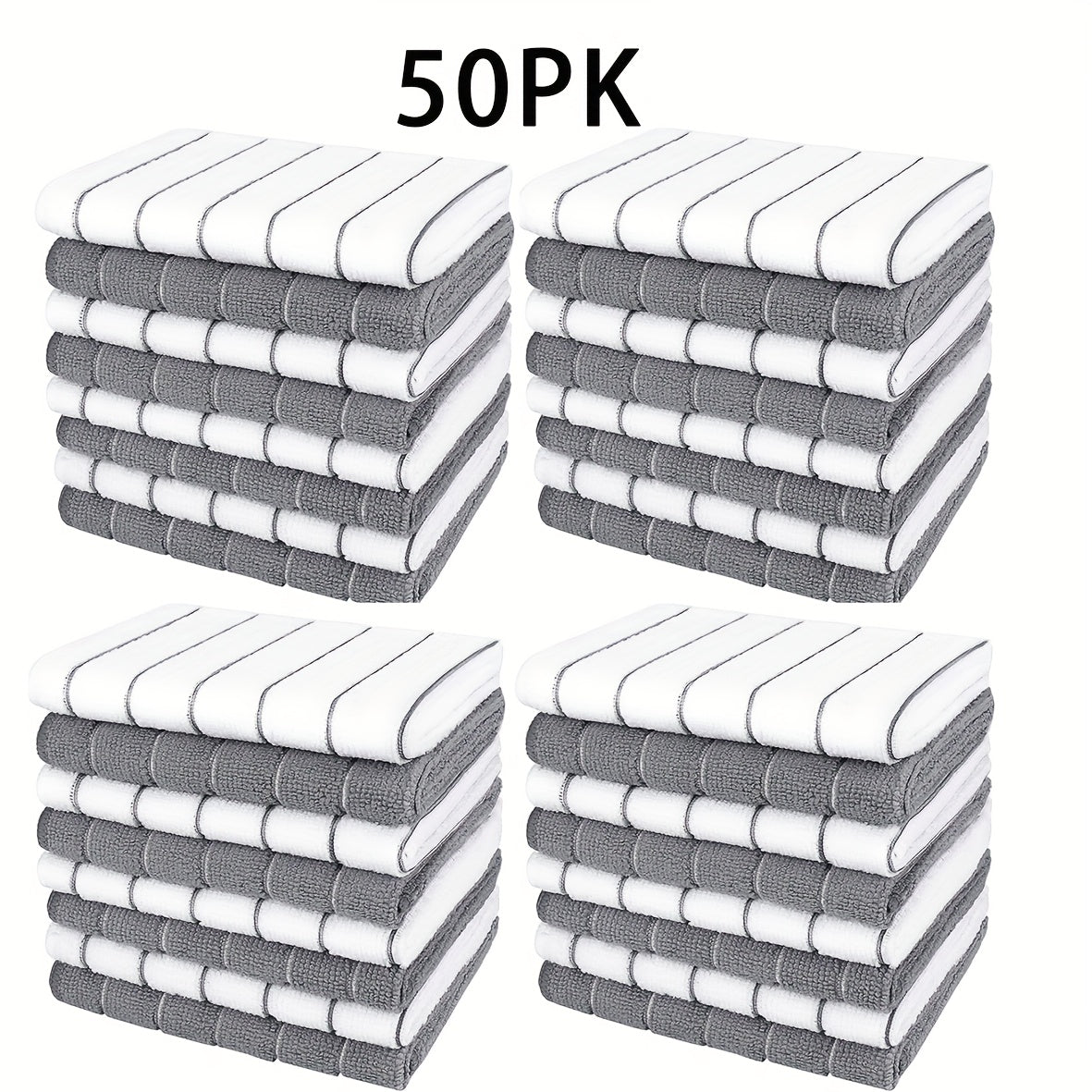 Microfiber Kitchen Towels \u002F Highly Absorbent \u002F Quickly Soak Up Liquids \u002F Fashionable Wide Gray And White Stripes \u002F Extra Thick \u002F Sturdy for Easy Cleaning And Drying