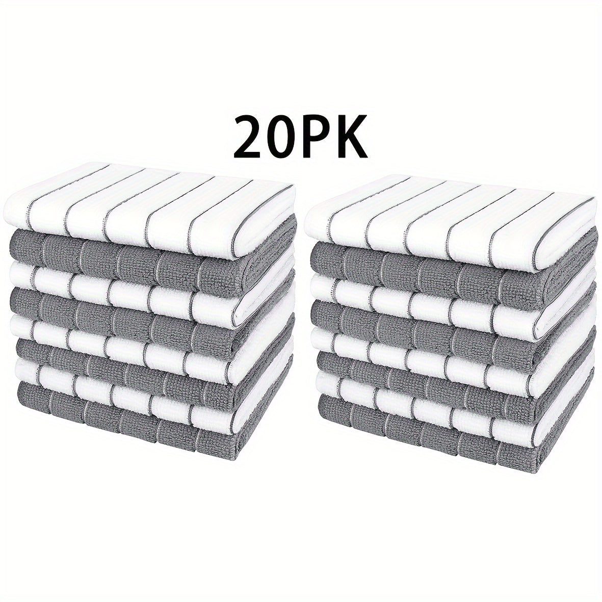 Microfiber Kitchen Towels \u002F Highly Absorbent \u002F Quickly Soak Up Liquids \u002F Fashionable Wide Gray And White Stripes \u002F Extra Thick \u002F Sturdy for Easy Cleaning And Drying