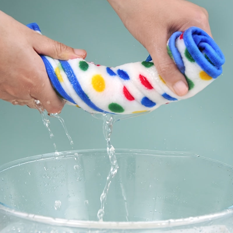 5-Pack Polka Dot Coral Fleece Kitchen Table Wipes Thick Absorbent Dishcloth Cleaning Cloth