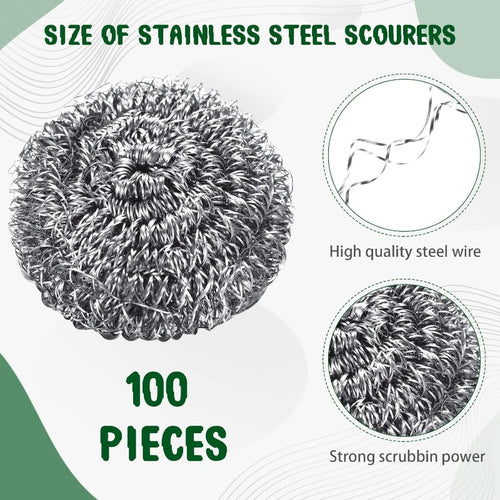 100pcs Stainless Steel Scrubber Bulk Steel Wool Scrubber Metal Sponge Wire Scouring Pad Heavy Duty Clean Dish Pot Pan and Oven for Kitchen Bathrooms and More