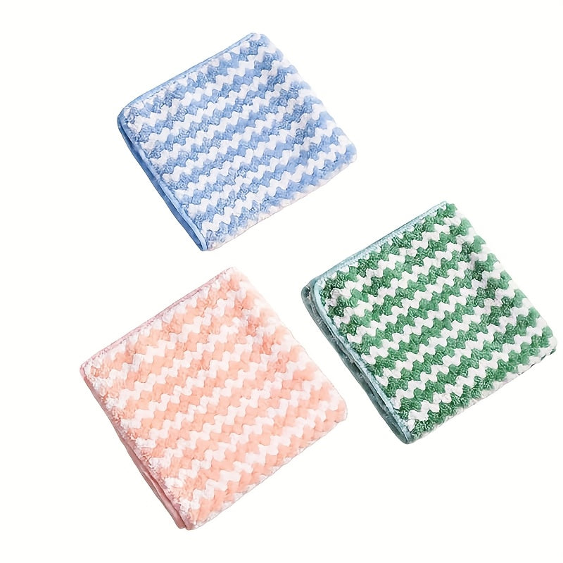 3\u002F5\u002F9\u002F10pcs Random Color Kitchen Cleaning Cloths | Reusable Microfiber Towels with Wavy Pattern, Soft, Absorbent, Lint-Free, Essential for Home Use in Kitchens, Living Rooms, and Cars