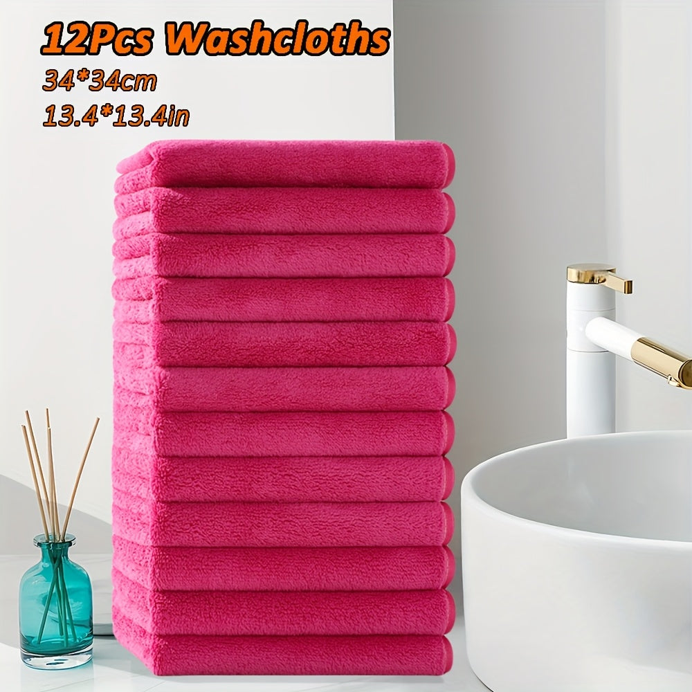 12pcs Microfiber Washcloths 13.4x13.4 Inch - High Absorbency, Soft & Durable Multi-Purpose Cleaning Cloths for Kitchen, Bathroom, Hands & Dishes - Multi-Color Options, Plush Texture, High Absorbency Fabric