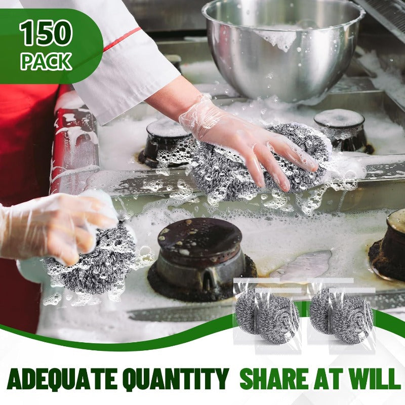 150pcs Stainless Steel Scourers Steel Wool Scrubbers Separately Packaged 0.53 oz Metal Scourers Sponges Wire Scouring Pad for Stoves Pots Pans Oven Cooker Hoods for Kitchen Bathrooms, Kitchen Cleaning, Pan Cleaning, Durable Scourer, Heavyduty
