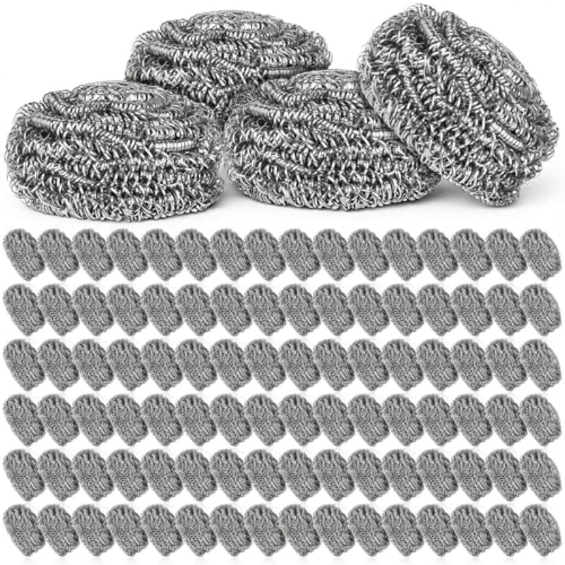 100pcs Stainless Steel Scrubber Bulk 0.53 oz Metal Scourers Scourers Steel Wool Scrubbers for Cleaning Kitchen Bathroom Household and More