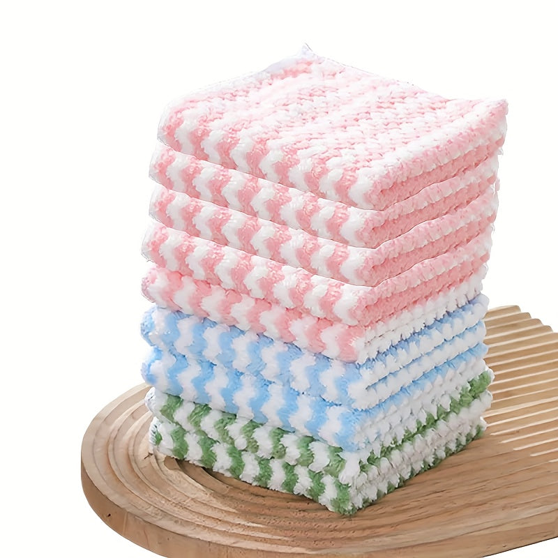 3\u002F5\u002F9\u002F10pcs Random Color Kitchen Cleaning Cloths | Reusable Microfiber Towels with Wavy Pattern, Soft, Absorbent, Lint-Free, Essential for Home Use in Kitchens, Living Rooms, and Cars