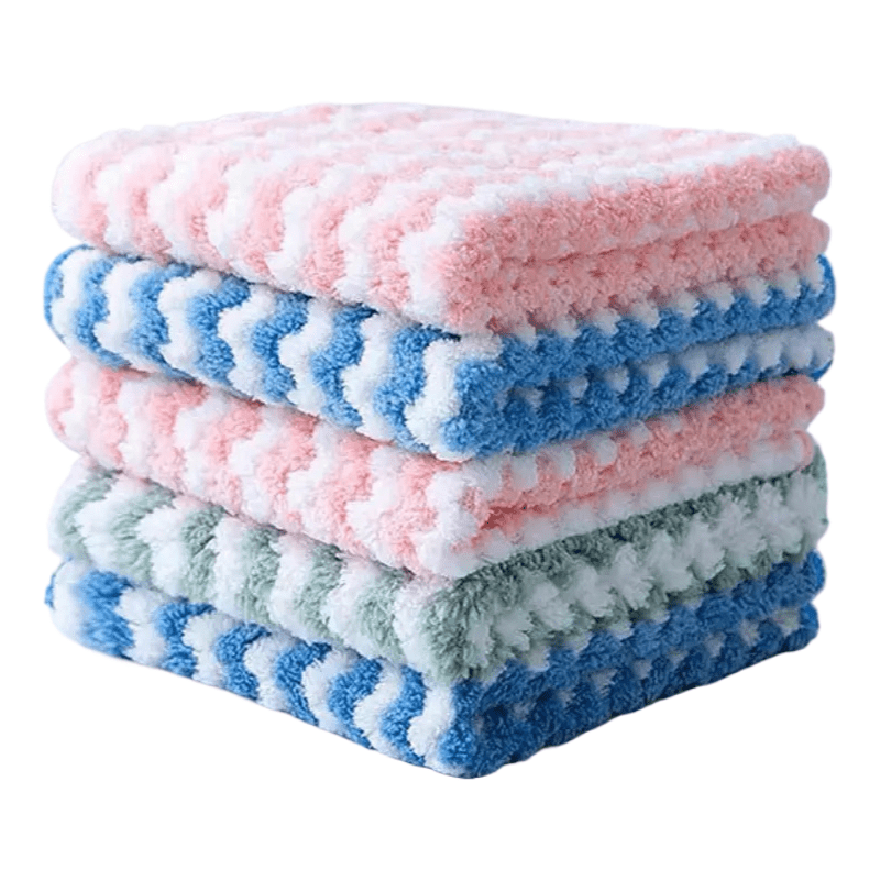3\u002F5\u002F9\u002F10pcs Random Color Kitchen Cleaning Cloths | Reusable Microfiber Towels with Wavy Pattern, Soft, Absorbent, Lint-Free, Essential for Home Use in Kitchens, Living Rooms, and Cars