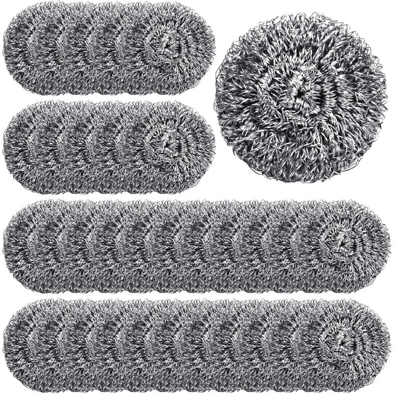 100pcs Stainless Steel Scrubber Bulk Steel Wool Scrubber Metal Sponge Wire Scouring Pad Heavy Duty Clean Dish Pot Pan and Oven for Kitchen Bathrooms and More