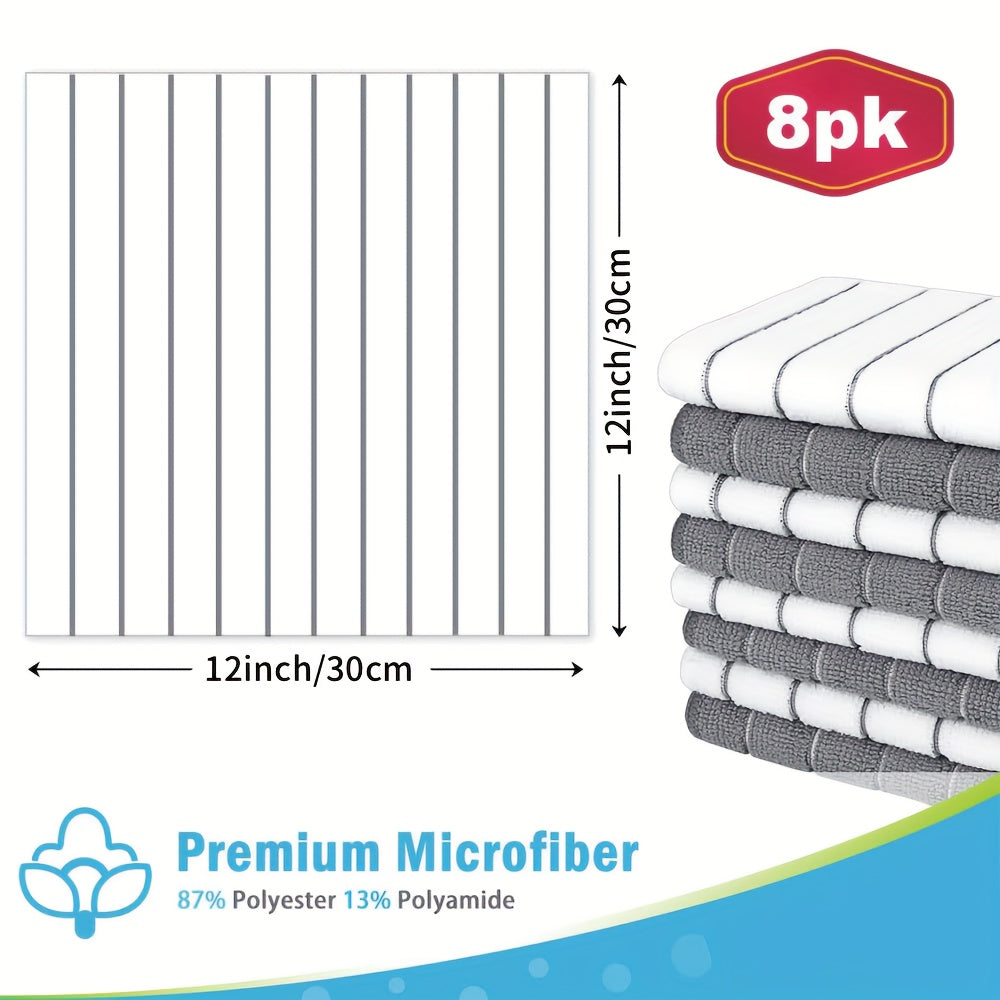 Microfiber Kitchen Towels \u002F Highly Absorbent \u002F Quickly Soak Up Liquids \u002F Fashionable Wide Gray And White Stripes \u002F Extra Thick \u002F Sturdy for Easy Cleaning And Drying
