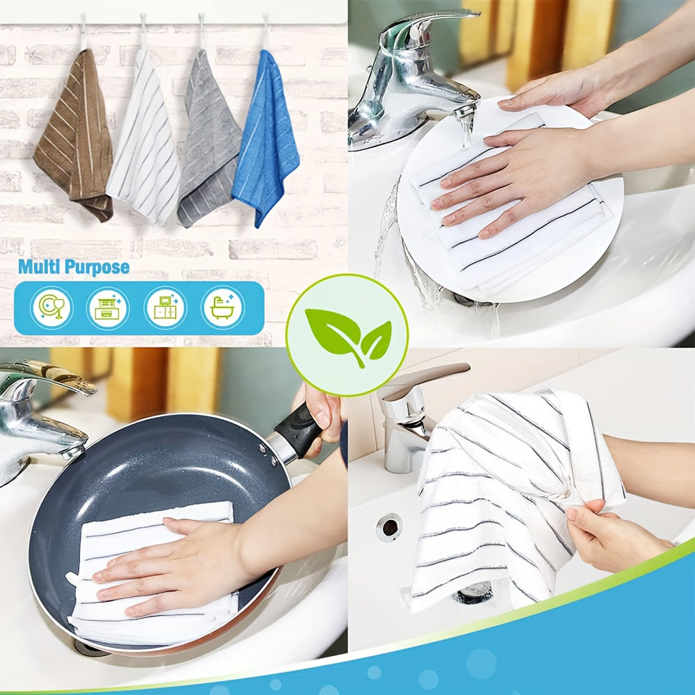 Microfiber Kitchen Towels \u002F Highly Absorbent \u002F Quickly Soak Up Liquids \u002F Fashionable Wide Gray And White Stripes \u002F Extra Thick \u002F Sturdy for Easy Cleaning And Drying