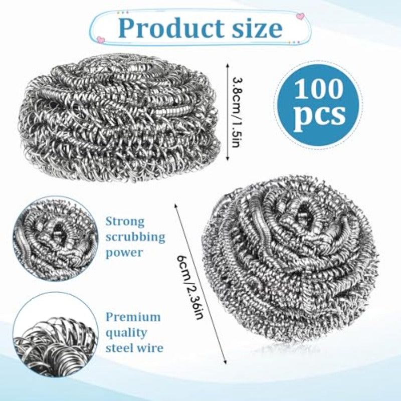 100pcs Stainless Steel Scrubber Bulk 0.53 oz Metal Scourers Scourers Steel Wool Scrubbers for Cleaning Kitchen Bathroom Household and More