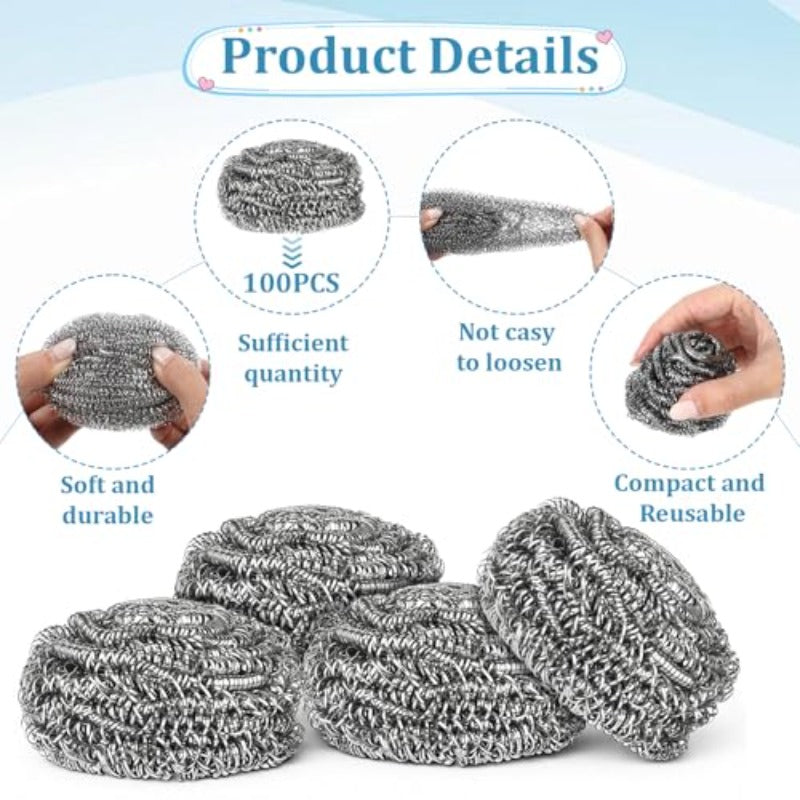 100pcs Stainless Steel Scrubber Bulk 0.53 oz Metal Scourers Scourers Steel Wool Scrubbers for Cleaning Kitchen Bathroom Household and More