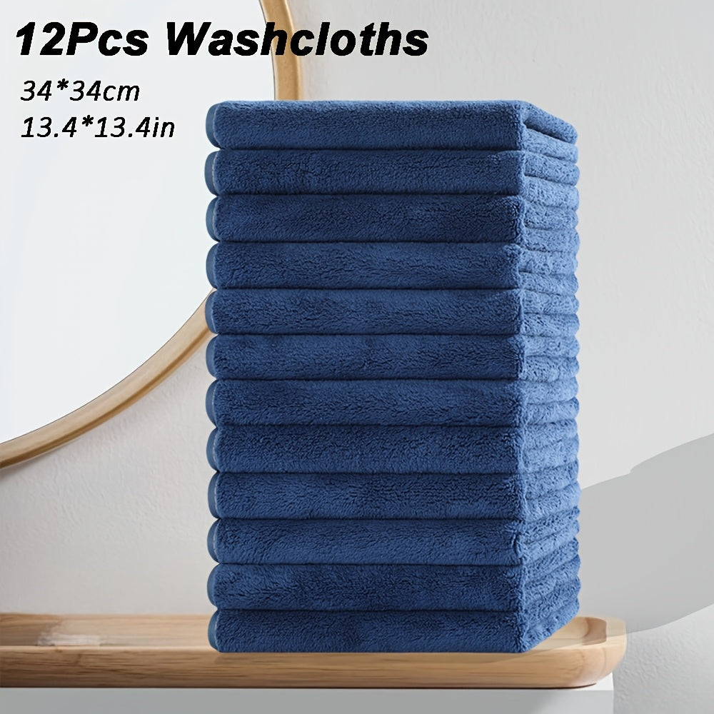 12pcs Microfiber Washcloths 13.4x13.4 Inch - High Absorbency, Soft & Durable Multi-Purpose Cleaning Cloths for Kitchen, Bathroom, Hands & Dishes - Multi-Color Options, Plush Texture, High Absorbency Fabric