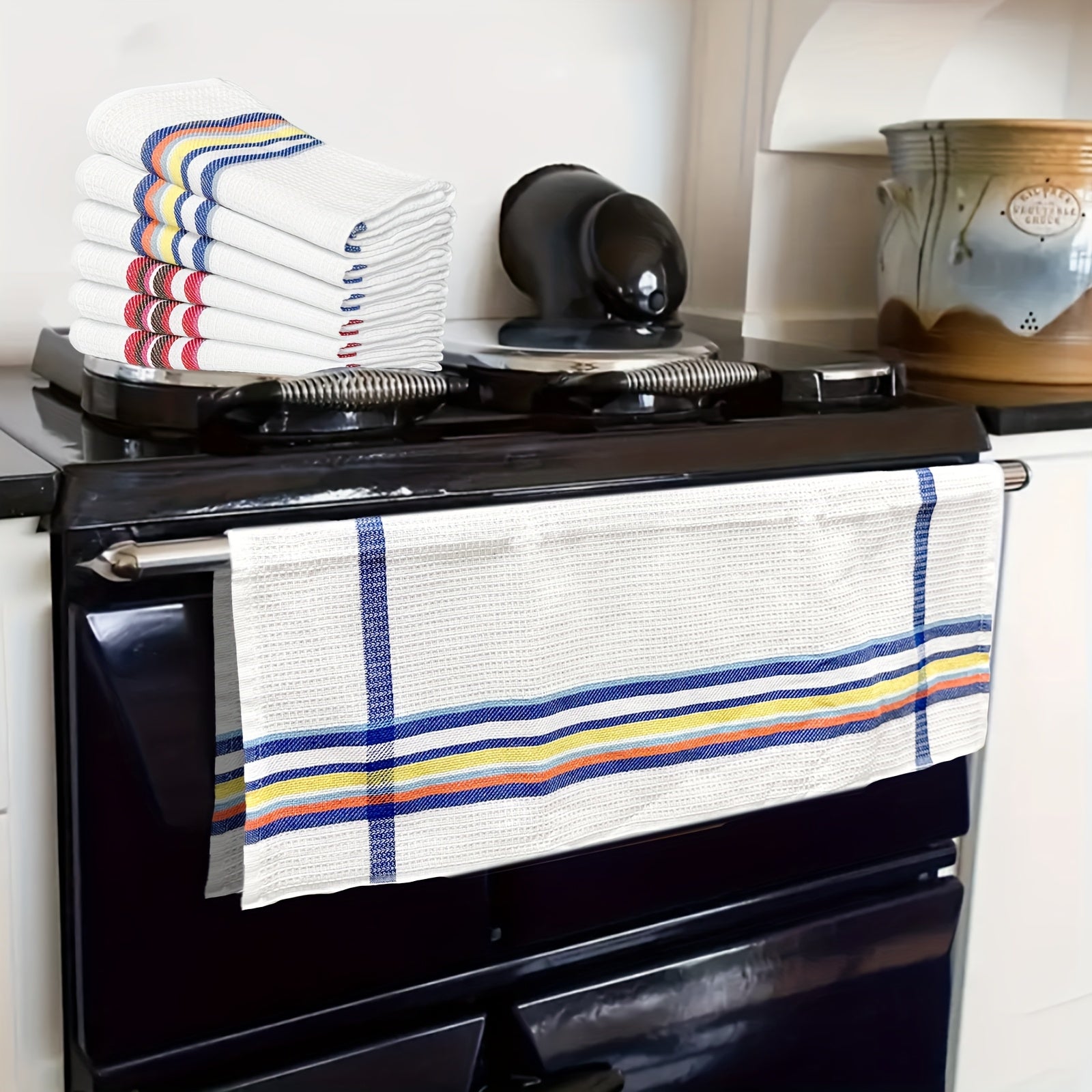 Soft High Absorbency 6\u002F12pcs Soft High Absorbency Waffle Tea Towel Set | Large Size Multi-Color Striped Pattern | Kitchen Dish Cloth Christmas Decoration