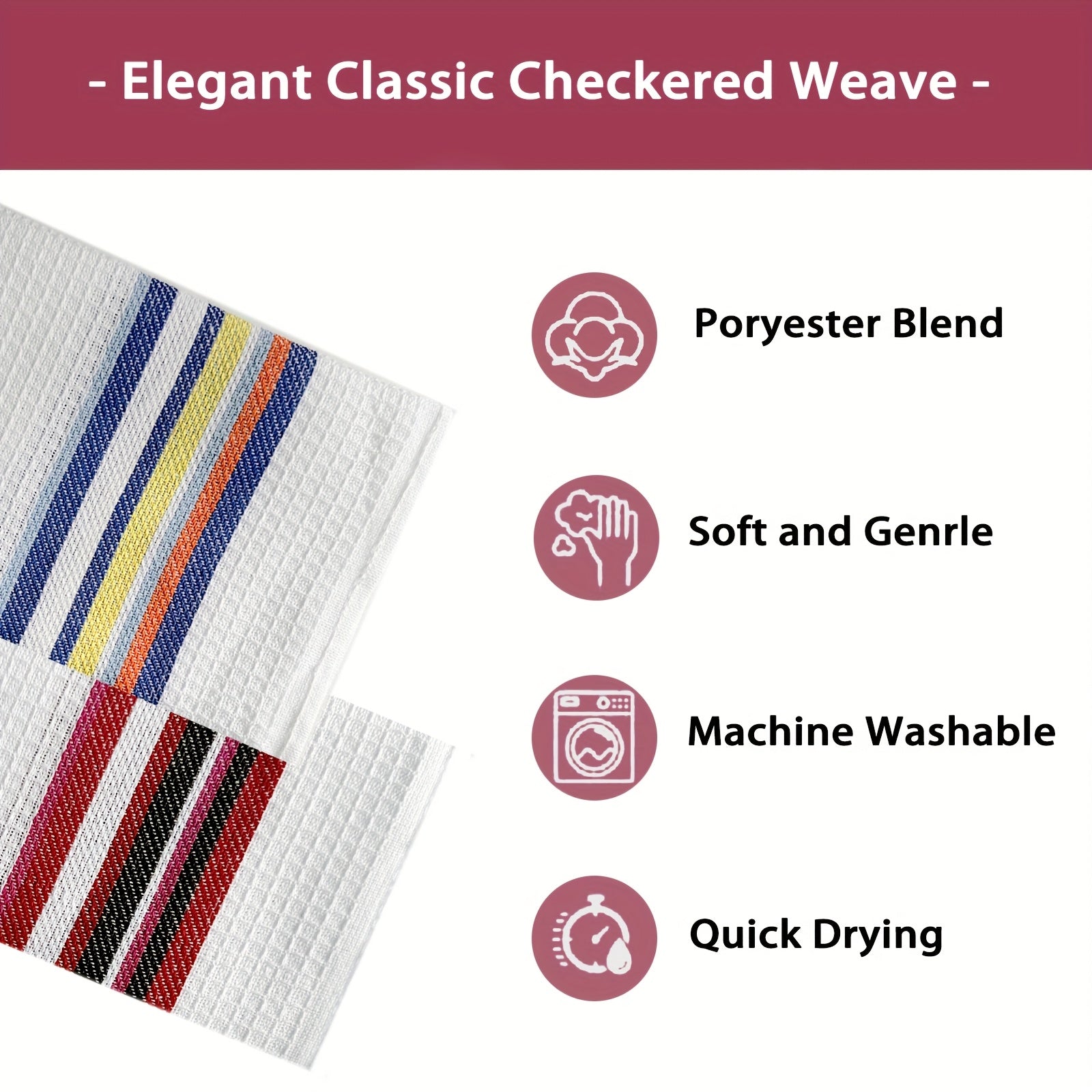 Soft High Absorbency 6\u002F12pcs Soft High Absorbency Waffle Tea Towel Set | Large Size Multi-Color Striped Pattern | Kitchen Dish Cloth Christmas Decoration