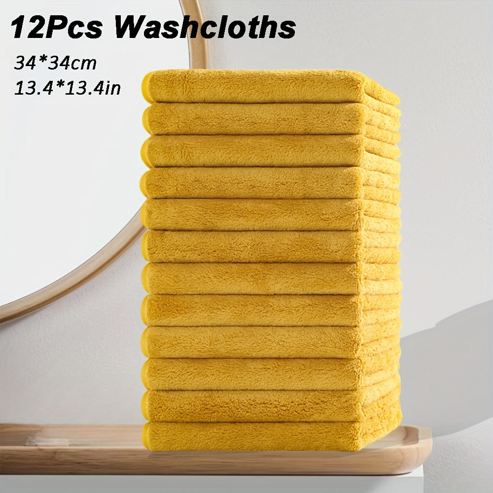 12pcs Microfiber Washcloths 13.4x13.4 Inch - High Absorbency, Soft & Durable Multi-Purpose Cleaning Cloths for Kitchen, Bathroom, Hands & Dishes - Multi-Color Options, Plush Texture, High Absorbency Fabric