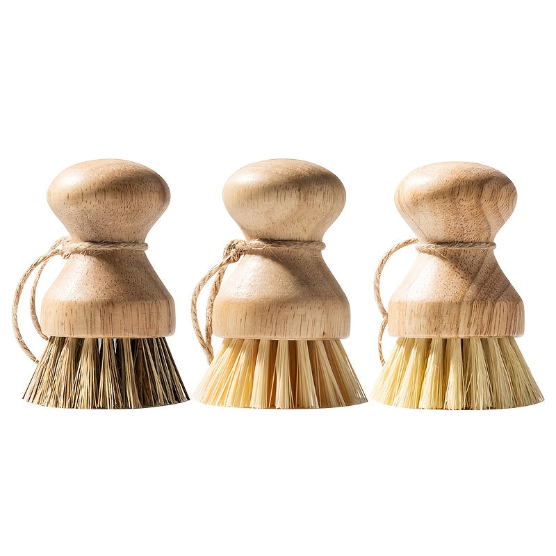 Natural Wooden Round Coir Brush for Cleaning, a Wooden Pot Washing Tool