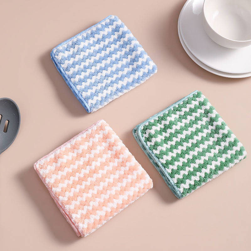 3\u002F5\u002F9\u002F10pcs Random Color Kitchen Cleaning Cloths | Reusable Microfiber Towels with Wavy Pattern, Soft, Absorbent, Lint-Free, Essential for Home Use in Kitchens, Living Rooms, and Cars