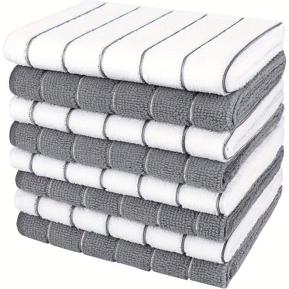 Microfiber Kitchen Towels \u002F Highly Absorbent \u002F Quickly Soak Up Liquids \u002F Fashionable Wide Gray And White Stripes \u002F Extra Thick \u002F Sturdy for Easy Cleaning And Drying
