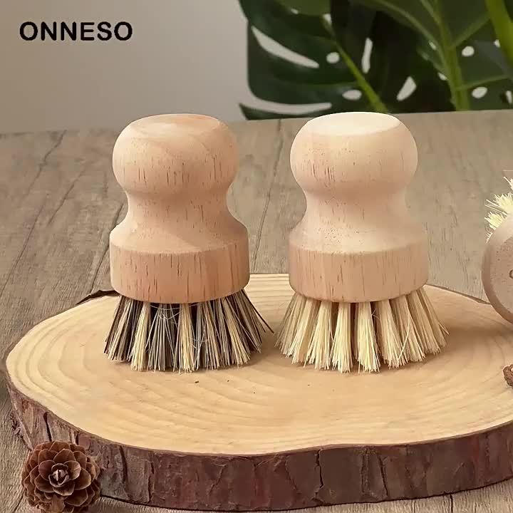 Natural Wooden Round Coir Brush for Cleaning, a Wooden Pot Washing Tool