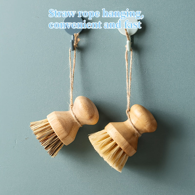 Natural Wooden Round Coir Brush for Cleaning, a Wooden Pot Washing Tool