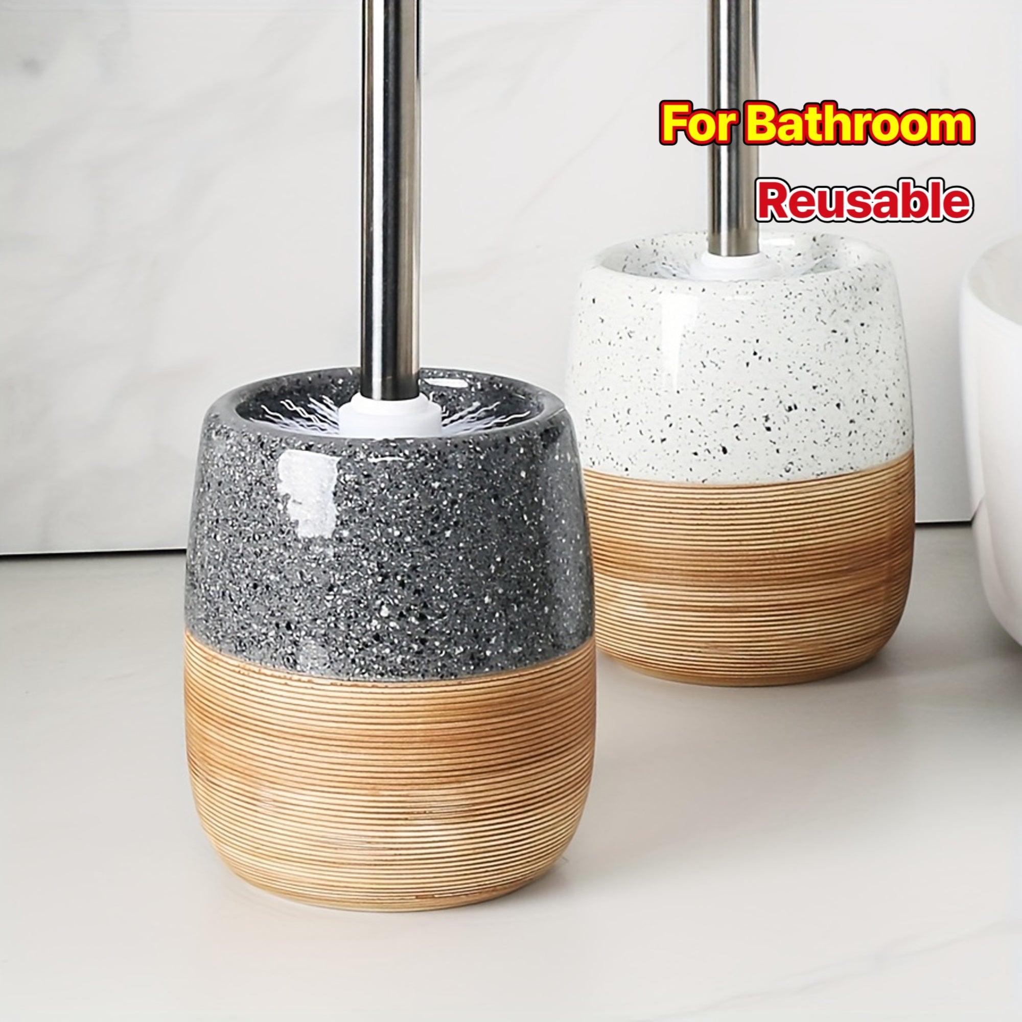 Scandinavian Style Toilet Brush Set with Base, Minimalist Line Design in Three Colors
