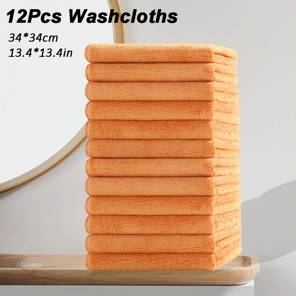 12pcs Microfiber Washcloths 13.4x13.4 Inch - High Absorbency, Soft & Durable Multi-Purpose Cleaning Cloths for Kitchen, Bathroom, Hands & Dishes - Multi-Color Options, Plush Texture, High Absorbency Fabric