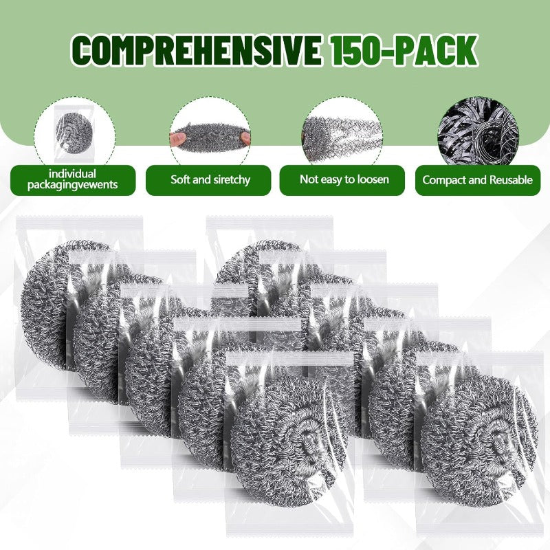 150pcs Stainless Steel Scourers Steel Wool Scrubbers Separately Packaged 0.53 oz Metal Scourers Sponges Wire Scouring Pad for Stoves Pots Pans Oven Cooker Hoods for Kitchen Bathrooms, Kitchen Cleaning, Pan Cleaning, Durable Scourer, Heavyduty