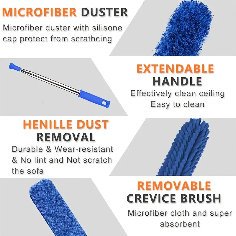 Extended Microfiber Brush for Cleaning Dust, Spider Webs, And Hard-To- Areas in The Home