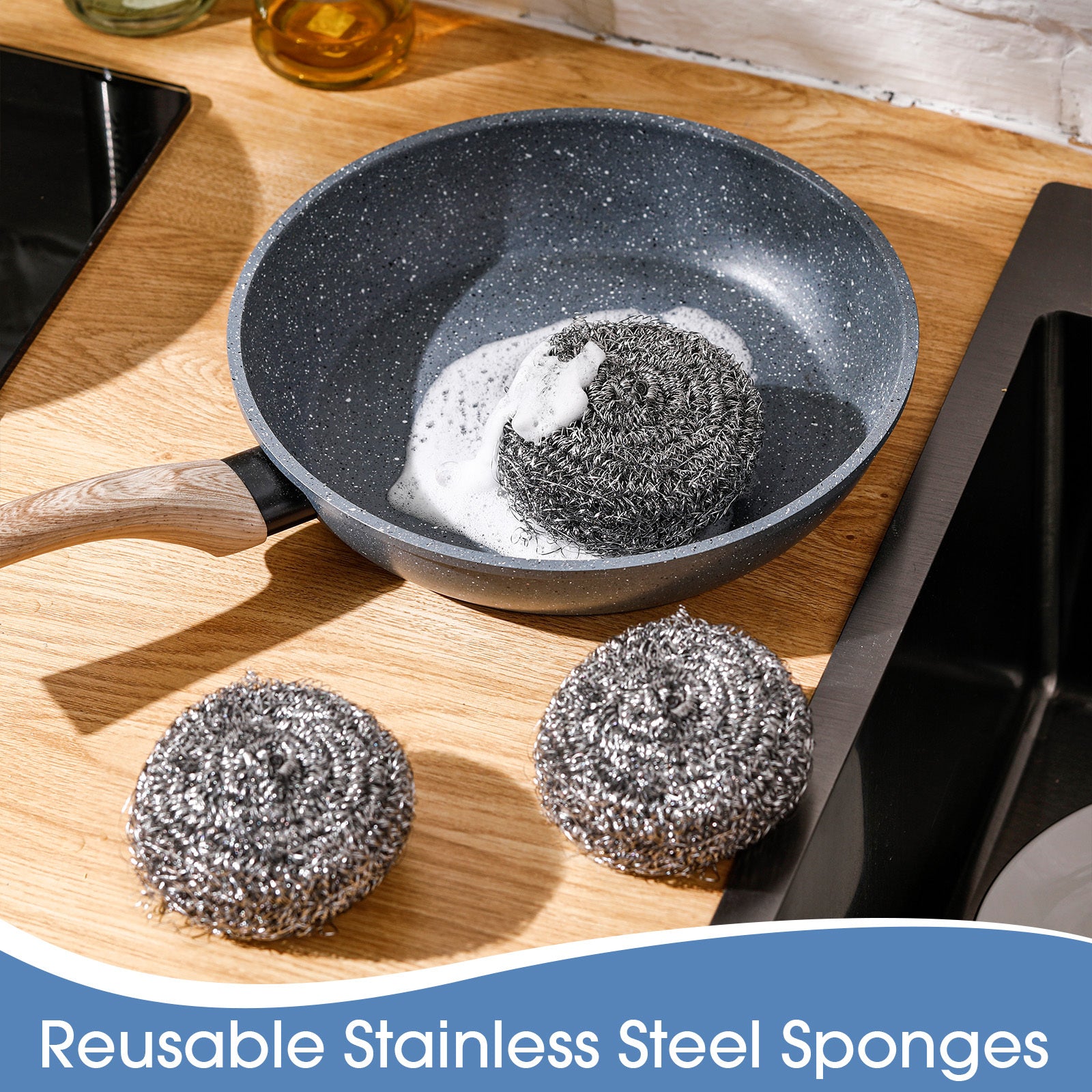72pcs Stainless Steel Scrubber | Bulk Large Steel Wool Scrubber 1.76 oz Stainless Scourers Sponges Scouring Pads for Cleaning Dishes, Stoves, Pots, Pan, Cooker Hoods | Suitable for Bathroom, Kitchen, Living Room, | Brand: DREYOO