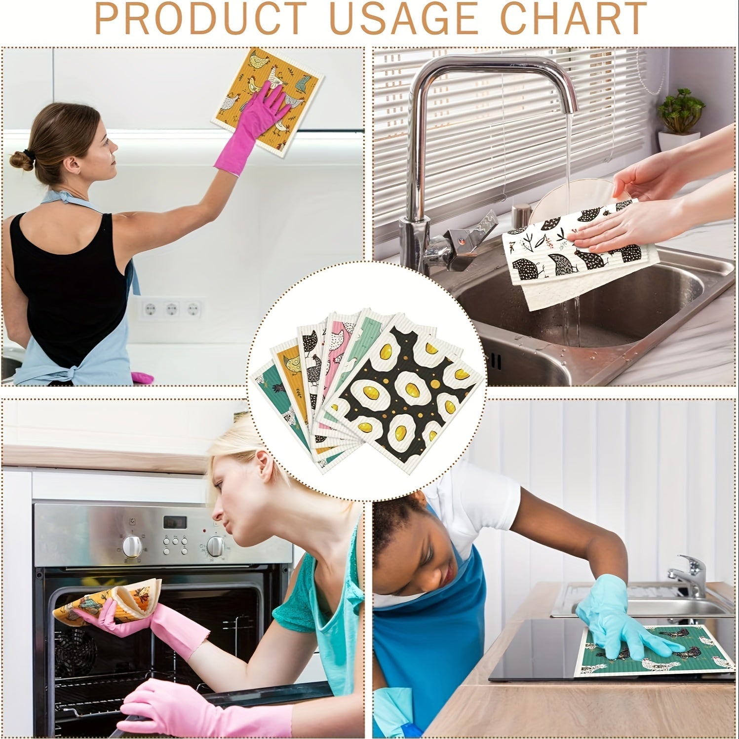 3\u002F6pcs Swedish Kitchen Dish Cloths Kitchen Towels Reusable Sponge Cleaning Cloths Wipes Absorbent Dish Cloth Quick Drying Washable Decorative Tea Towels No Odor Bar Hand Towel