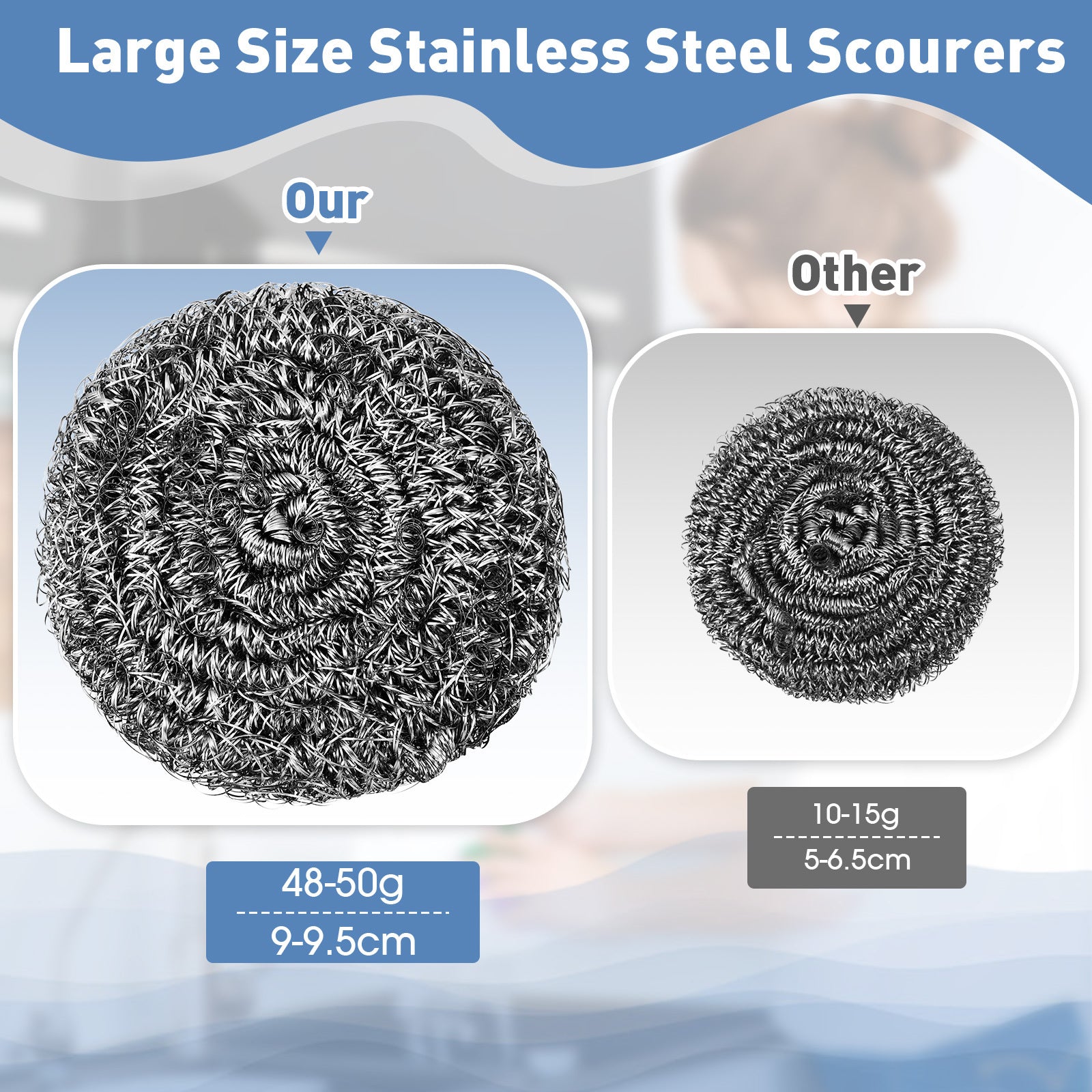 72pcs Stainless Steel Scrubber | Bulk Large Steel Wool Scrubber 1.76 oz Stainless Scourers Sponges Scouring Pads for Cleaning Dishes, Stoves, Pots, Pan, Cooker Hoods | Suitable for Bathroom, Kitchen, Living Room, | Brand: DREYOO