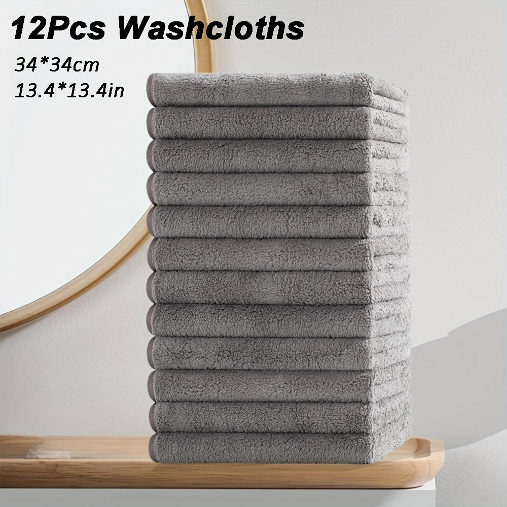 12pcs Microfiber Washcloths 13.4x13.4 Inch - High Absorbency, Soft & Durable Multi-Purpose Cleaning Cloths for Kitchen, Bathroom, Hands & Dishes - Multi-Color Options, Plush Texture, High Absorbency Fabric