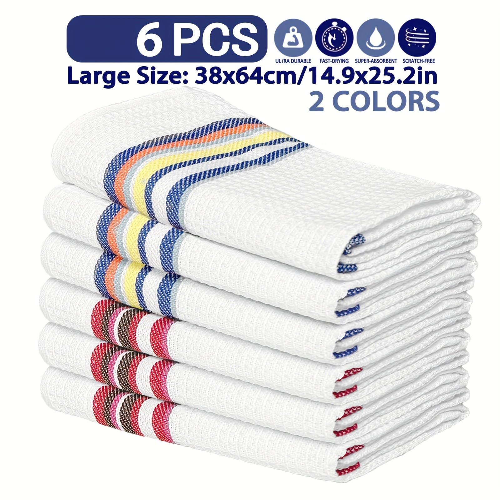 Soft High Absorbency 6\u002F12pcs Soft High Absorbency Waffle Tea Towel Set | Large Size Multi-Color Striped Pattern | Kitchen Dish Cloth Christmas Decoration