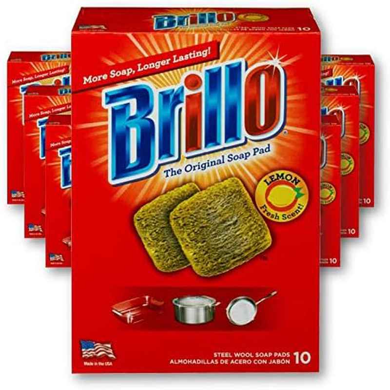 Brillo Lemon Scent Steel Wool Soap Pads - Heavy-Duty Scrubbing Pads with Long-Lasting Refresher Scent, Bonded Edges & Square Formula (29% More Cleaning Power & 8% More Steel Wool than Other Pads), Bathroom, Dishwashing