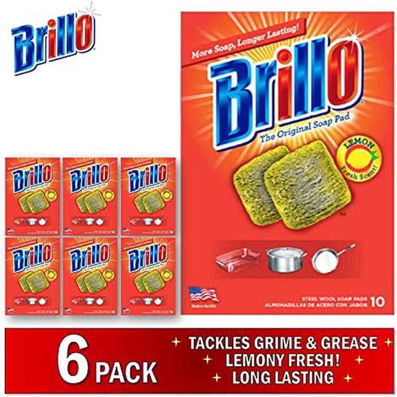 Brillo Lemon Scent Steel Wool Soap Pads - Heavy-Duty Scrubbing Pads with Long-Lasting Refresher Scent, Bonded Edges & Square Formula (29% More Cleaning Power & 8% More Steel Wool than Other Pads), Bathroom, Dishwashing