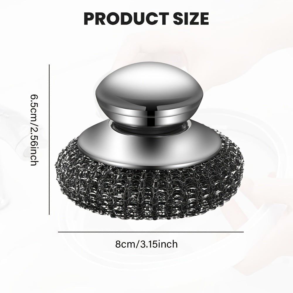 4-Pack Steel Wool Scrubber Set with Stainless Steel Handle, Kitchen and Bathroom Cleaning Brush Set for Dishes, Cast Iron, Stock Pots, Pans, Griddles, and Grills