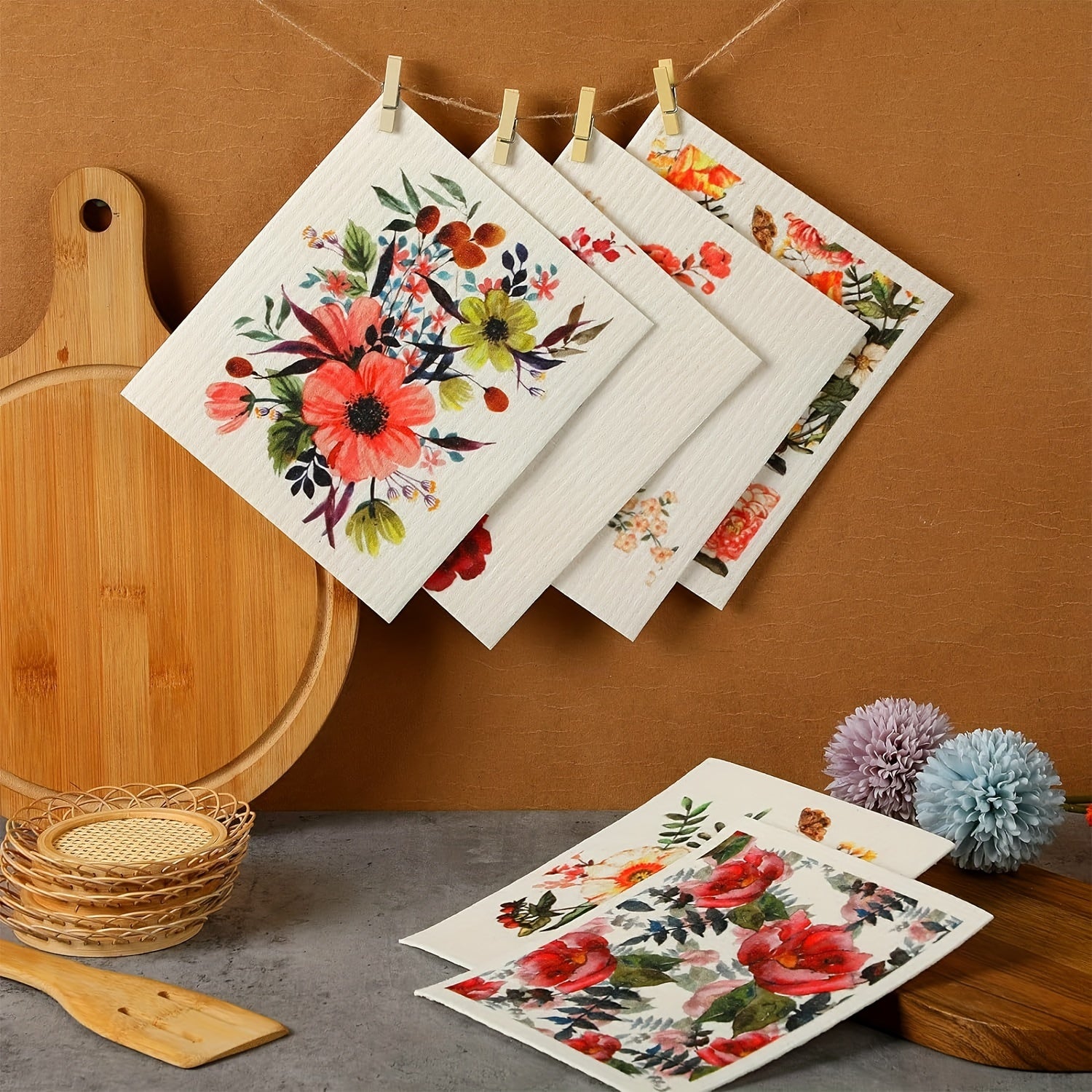 3\u002F6pcs Swedish Kitchen Dish Cloths Kitchen Towels Reusable Sponge Cleaning Cloths Wipes Absorbent Dish Cloth Quick Drying Washable Decorative Tea Towels No Odor Bar Hand Towel